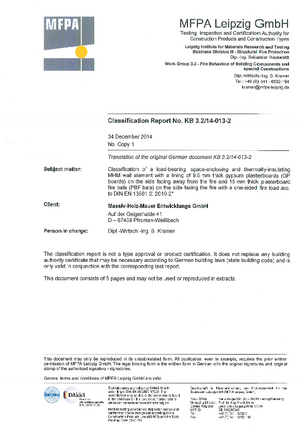 Classification report fire protection MHM 16cm EN