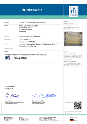 Burglary Resistance Class RC3 ift-Certificate