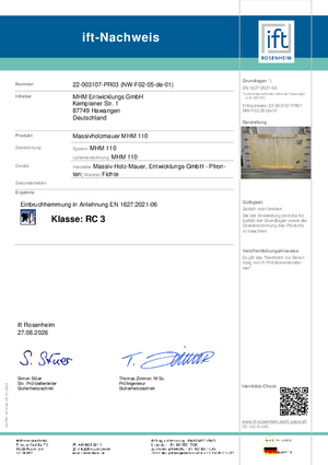 Einbruchhemmung Klasse RC3 ift-Nachweis