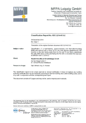 Classification report fire protection MHM 16cm EN